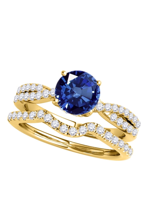 Engagement Rings for Women 1.20 Carat Halo Sapphire And Diamond Bridal Set 4-prong 14k Yellow Gold