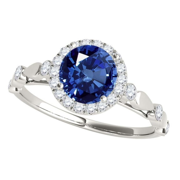 Mauli Jewels Engagement Rings for Women 1.20 Carat Halo Sapphire And Diamond Engagement Wedding Ring 4 Prong 14k Solid Rose, White & Yellow Gold