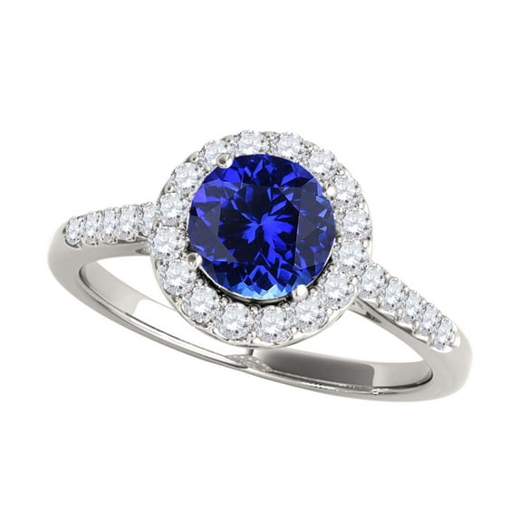 Mauli Jewels Engagement Rings for Women 1.20 Carat Halo Tanzanite And Diamond Engagement Ring 4 Prong-Setting 14k White Gold
