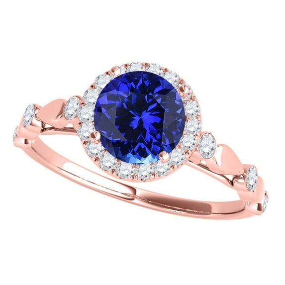 Mauli Jewels Engagement Rings for Women 1.20 Carat Halo Tanzanite And Diamond Engagement Wedding Ring 4 prong 14k Rose Gold