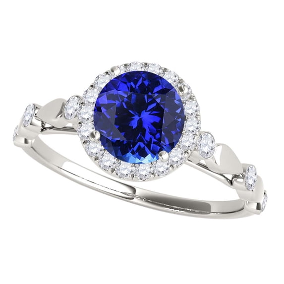 Mauli Jewels Engagement Rings for Women 1.20 Carat Halo Tanzanite And Diamond Engagement Wedding Ring 4 prong 14k White Gold