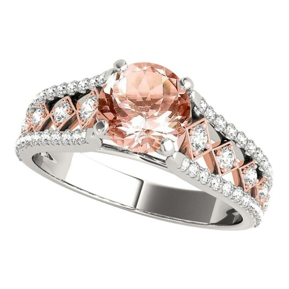 Mauli Jewels Engagement Rings for Women 1.20 Carat Halo Two Tone Morganite And Diamond Engagement Ring Crafted 4-prong 14k Solid White Gold