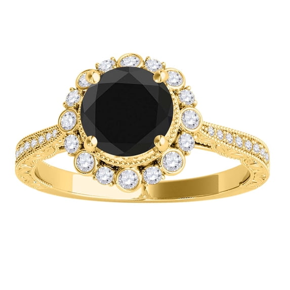 Mauli Jewels Engagement Rings for Women 1.25 Carat Black Diamond Wedding Engagement Ring 4-prong 10k Solid Yellow Gold