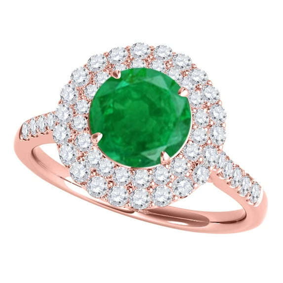 Mauli Jewels Engagement Rings for Women 1.25 Carat Halo Antique Design Emerald And Diamond Engagement Ring 4 Prong-Setting 14K Rose Gold