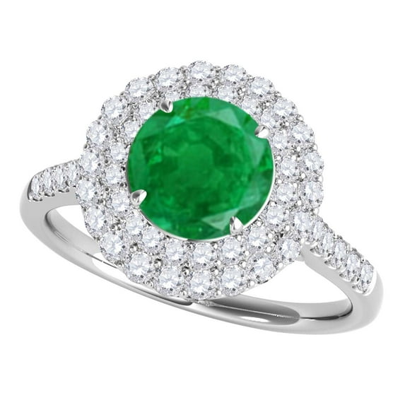 Mauli Jewels Engagement Rings for Women 1.25 Carat Halo Antique Design Emerald And Diamond Engagement Ring 4 Prong-Setting 14K White Gold