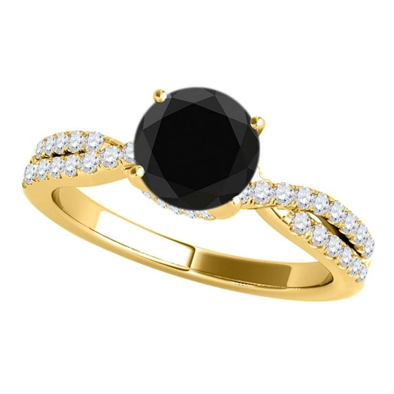 Mauli Jewels Engagement Rings for Women 1.25 Carat Halo Black Diamond Engagement Ring Crafted 4-prong 14k Solid Yellow Gold