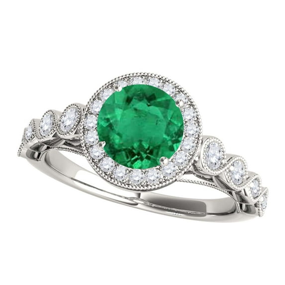 Mauli Jewels Engagement Rings for Women 1.25 Carat Halo Emerald And Diamond Bridal Set Prong-Setting 14k White Gold