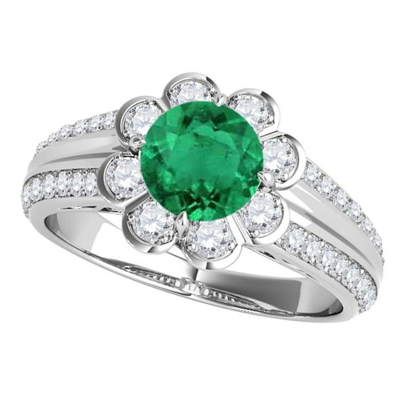 Mauli Jewels Engagement Rings for Women 1.25 Carat Halo Emerald And Diamond Engagement Ring 4 prong 14k Solid White Gold