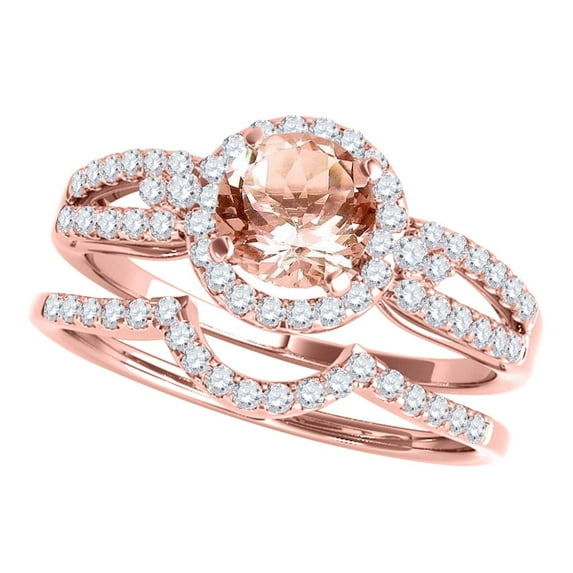 Mauli Jewels Engagement Rings for Women 1.25 Carat Halo Morganite And Diamond Bridal Set Prong-Setting 14k Rose Gold