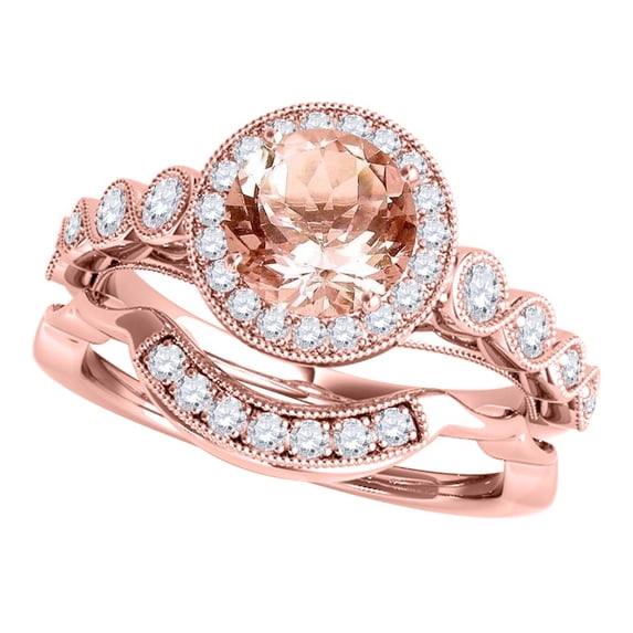 Mauli Jewels Engagement Rings for Women 1.25 Carat Halo Morganite And Diamond Bridal Set Prong-Setting 14k Rose Gold