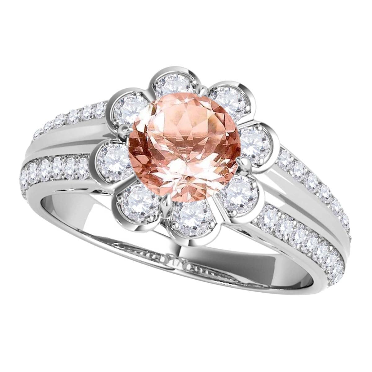 Mauli Jewels Engagement Rings for Women 1.25 Carat Halo Morganite And ...