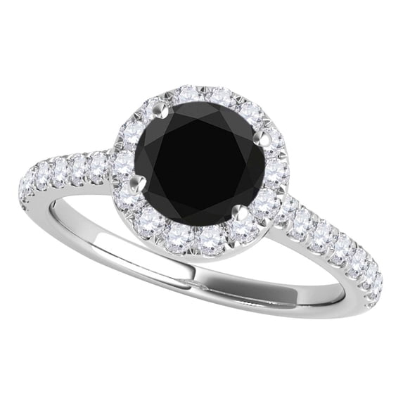 Mauli Jewels Engagement Rings for Women 1.25 Carat Halo Split Shank Black Diamond Engagement Wedding Ring 4-prong 14k Solid White Gold