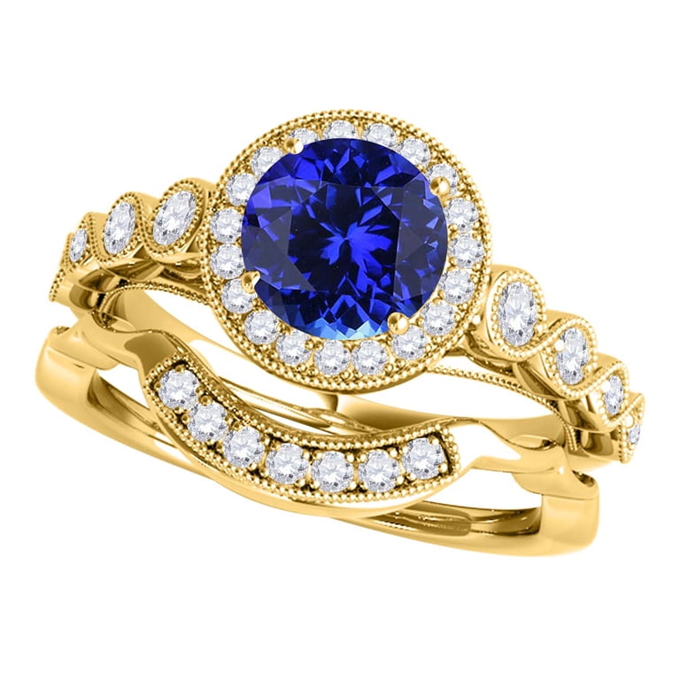 Mauli Jewels Engagement Rings for Women 1.25 Carat Halo Tanzanite  1.25Ct Oval Shape Tanzanite and Halo Diamond Ring In 14K Yellow Gold,Size 6 only main image 0