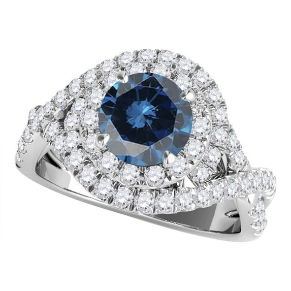 Mauli Jewels Engagement Rings for Women 1.25 Carat Splint Shank Interwined Design Blue Diamond Engagement Wedding Ring4-prong 14k Solid White Gold