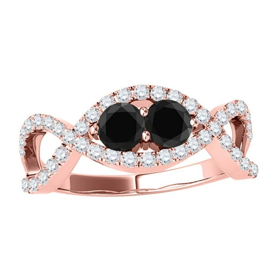 Mauli Jewels Engagement Rings for Women 1.25 Carat Two Stone Black Diamond Engagement Ring 4 Prong 14k Rose Gold