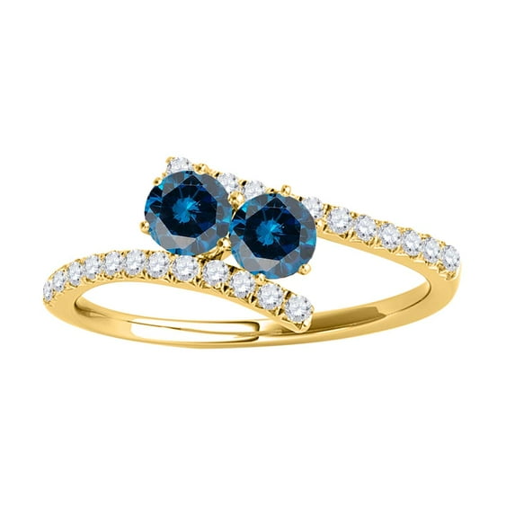 Mauli Jewels Engagement Rings for Women 1.25 Carat Two Stone Blue Diamond Engagement Ring in 4 Prong-Setting14k Yellow Gold
