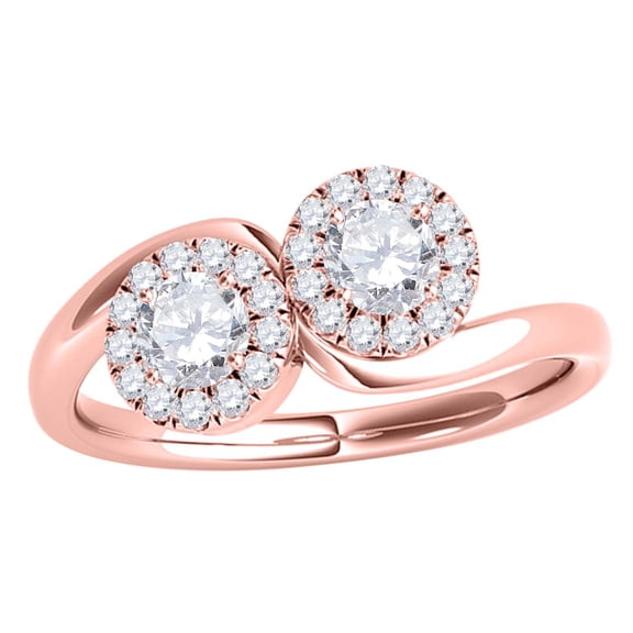 Mauli Jewels Engagement Rings for Women 1.25 Carat Two Stone Diamond Ring 4 Prong-Setting10K Rose Gold