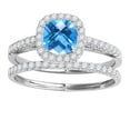 thumbnail image 1 of Mauli Jewels Engagement Rings for Women 1.27 Carat Cushion Shape Blue Topaz Bridal Set prong 10k White Gold, 1 of 6