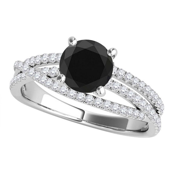 Mauli Jewels Engagement Rings for Women 1.30 Carat Halo Split Shank Black Diamond Engagement Ring Crafted 4-prong 14k Solid White Gold
