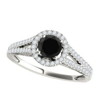 Mauli Jewels Engagement Rings for Women 1.30 Carat Halo Split Shank Black Diamond Engagement Wedding Ring Prong-Setting 14k Solid White Gold