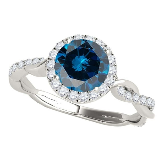 Mauli Jewels Engagement Rings for Women 1.30 Carat Interwine Shank Blue Diamond Engagement Wedding Ring 4-prong 14k Solid White Gold