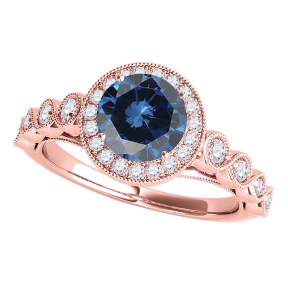 Mauli Jewels Engagement Rings for Women 1.35 Carat Blue Diamond Ring Crafted 4-prong 14k Solid Rose Gold