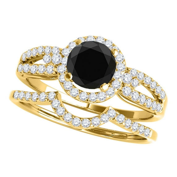 Mauli Jewels Engagement Rings for Women 1.35 Carat Halo Black Diamond Engagement Bridal Set Prong-Setting 14k Yellow Gold