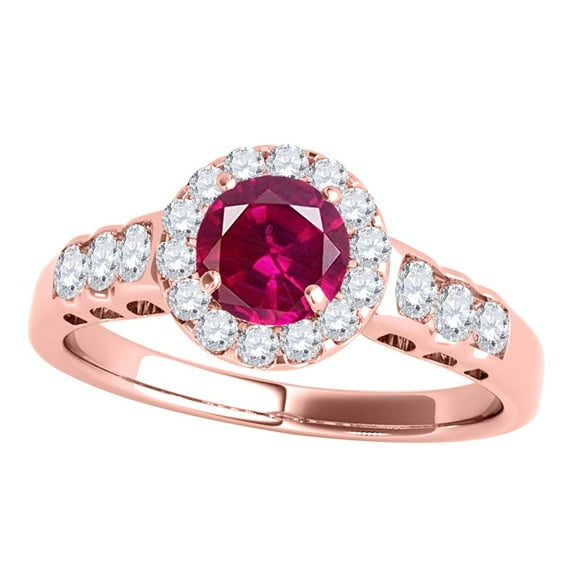 Mauli Jewels Engagement Rings for Women 1.35 Carat Halo Created Ruby And Diamond Engagement Ring 4 Prong-Setting 14k Rose Gold