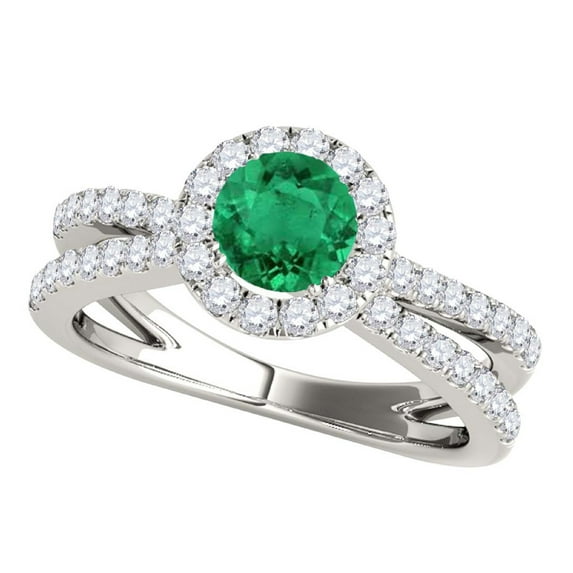 Mauli Jewels Engagement Rings for Women 1.35 Carat Halo Emerald And Diamond Engagement Ring 4 Prong-Setting 14k White Gold