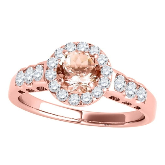 Mauli Jewels Engagement Rings for Women 1.35 Carat Halo Morganite And Diamond Engagement Ring 4 Prong-Setting 14k Rose Gold