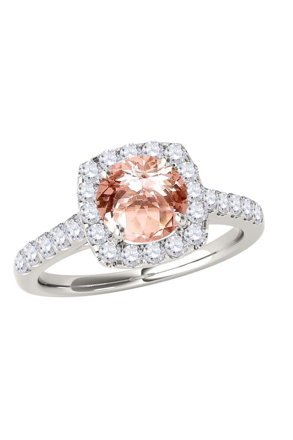 Engagement Rings for Women 1.35 Carat Halo Morganite And Diamond Engagement Ring Crafted 4-prong 14k Solid White Gold