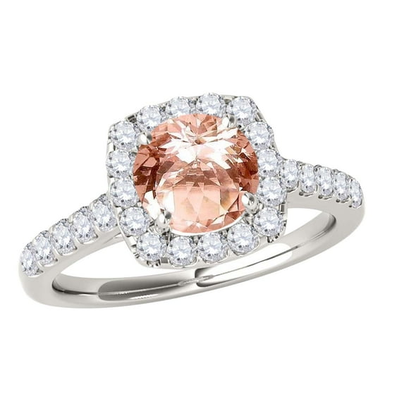 Mauli Jewels Engagement Rings for Women 1.35 Carat Halo Morganite And Diamond Engagement Ring Crafted 4-prong 14k Solid White Gold