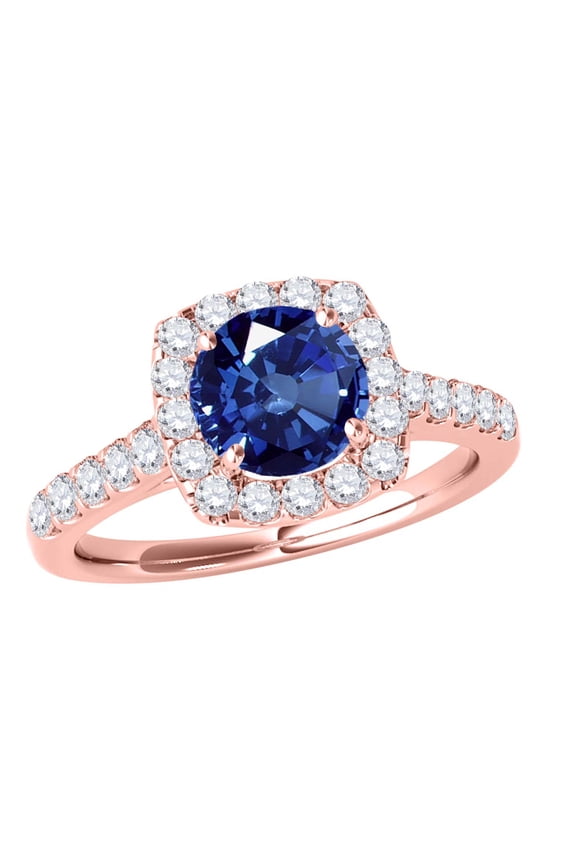 Engagement Rings for Women 1.35 Carat Halo Sapphire And Diamond Engagement Ring Crafted 4-prong 14k Solid Rose Gold