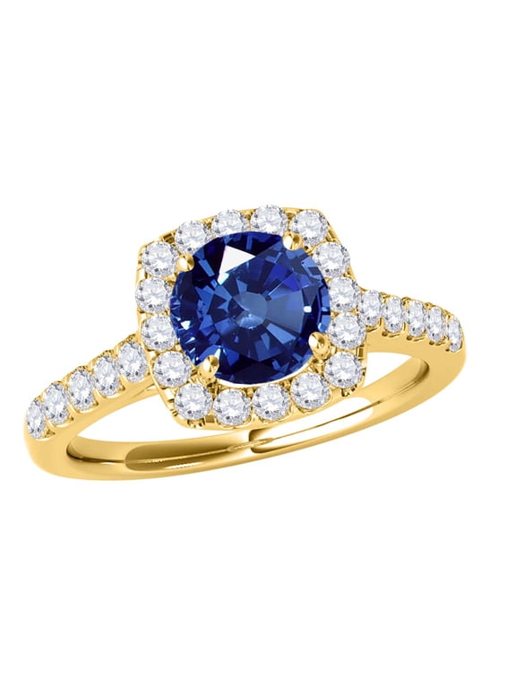 Engagement Rings for Women 1.35 Carat Halo Sapphire And Diamond Engagement Ring Crafted 4-prong 14k Solid Yellow Gold
