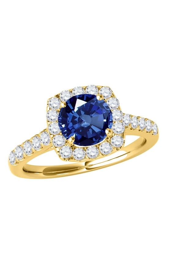 Engagement Rings for Women 1.35 Carat Halo Sapphire And Diamond Engagement Ring Crafted 4-prong 14k Solid Yellow Gold