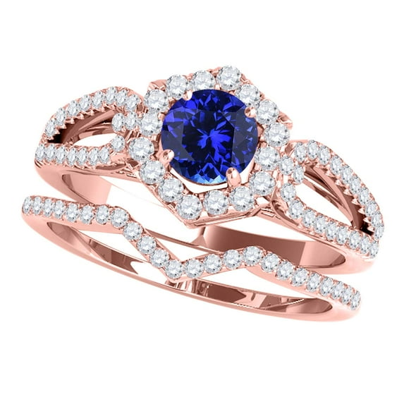 Mauli Jewels Engagement Rings for Women 1.35 Carat Halo Tanzanite And Diamond Bridal Set Prong-Setting 14k Rose Gold