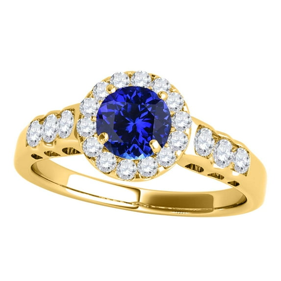 Mauli Jewels Engagement Rings for Women 1.35 Carat Halo Tanzanite And Diamond Engagement Ring 4 Prong-Setting 14k Yellow Gold