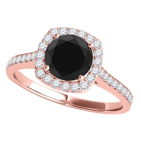 Mauli Jewels Engagement Rings for Women 1.35 Carat Halo Unique Design Black Diamond Engagement Wedding Ring 4-prong 14k Solid Rose Gold