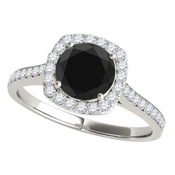 Mauli Jewels Engagement Rings for Women 1.35 Carat Halo Unique Design Black Diamond Engagement Wedding Ring 4-prong 14k Solid White Gold