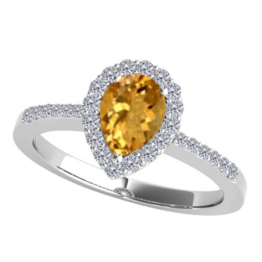 Mauli Jewels Engagement Rings for Women 1.40 Carat Diamond and Pear Shaped Citrine Ring 4-prong 10K White Gold
