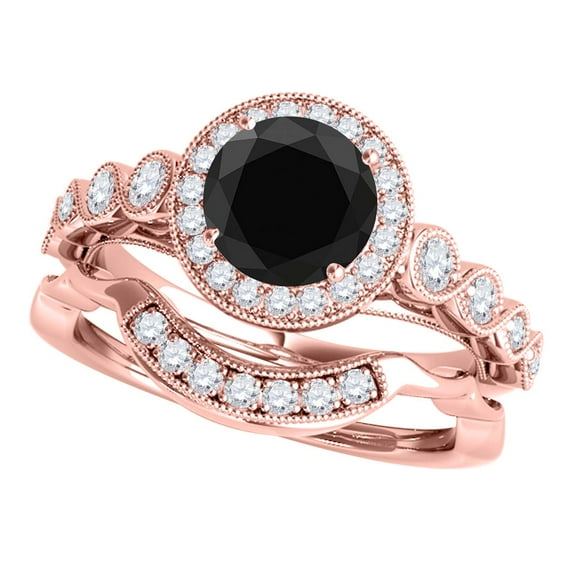 Mauli Jewels Engagement Rings for Women 1.40 Carat Halo Black Diamond Bridal Set Prong-Setting 14k Rose Gold