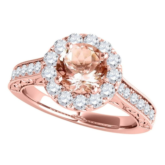 Mauli Jewels Engagement Rings for Women 1.40 Carat Halo Morganite And Diamond Engagement Wedding Ring 4 Prong-Setting 14k Rose Gold