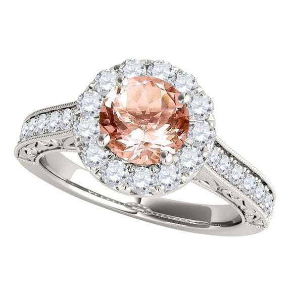 Mauli Jewels Engagement Rings for Women 1.40 Carat Halo Morganite And Diamond Engagement Wedding Ring 4 Prong-Setting 14k White Gold