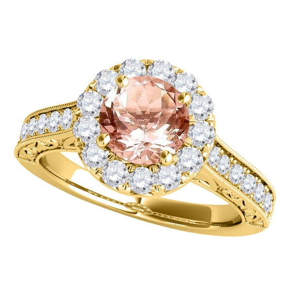 Mauli Jewels Engagement Rings for Women 1.40 Carat Halo Morganite And Diamond Engagement Wedding Ring 4 Prong-Setting 14k Yellow Gold