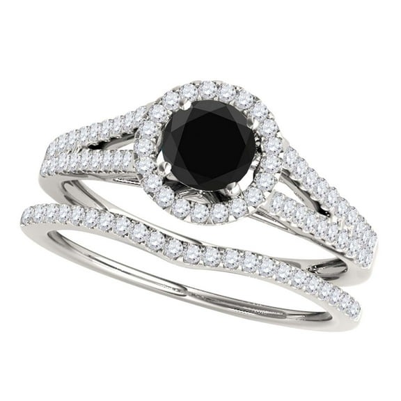 Mauli Jewels Engagement Rings for Women 1.40 Carat Halo Split Shank Black Diamond Bridal Set Prong-Setting 14k White Gold
