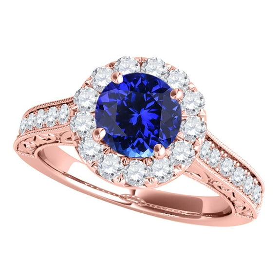 Mauli Jewels Engagement Rings for Women 1.40 Carat Halo Tanzanite And Diamond Engagement Wedding Ring 4 Prong-Setting 14k Rose Gold
