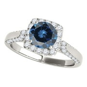 MAULI JEWELS Engagement Rings for Women 1.40 Carat Halo Unique Design Blue Diamond Engagement Wedding Ring 4-prong 14k Solid White Gold