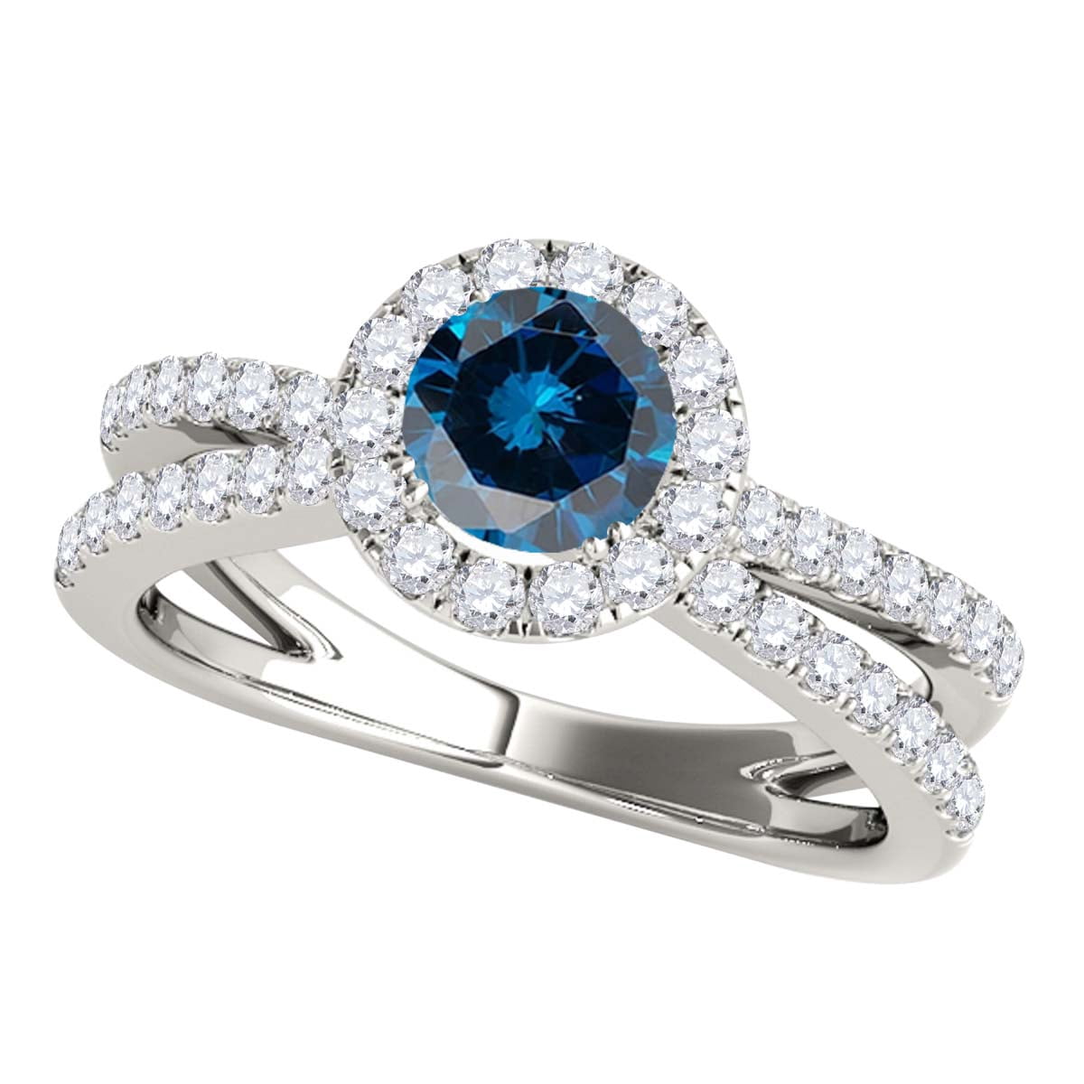 Mauli Jewels Engagement Rings for Women 1.45 Carat Halo Blue Diamond ...