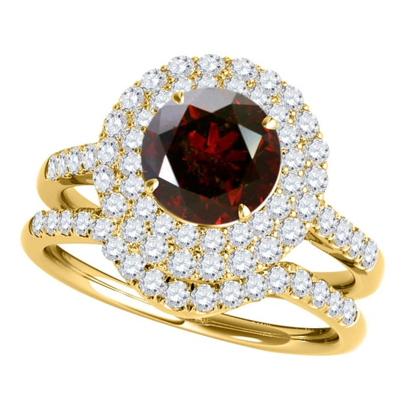 Mauli Jewels Engagement Rings for Women 1.45 Carat Halo Created Ruby And Diamond Bridal Set 4-prong 14k Yellow Gold