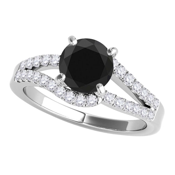 Mauli Jewels Engagement Rings for Women 1.50 Carat Black Diamond Halo Engagement Ring 4 Prong-Setting 14K White Gold